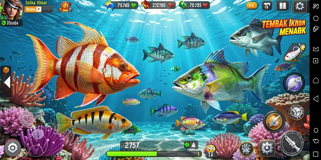 Screenshot utama 2757 menampilkan aksi seru dalam menangkap ikan.