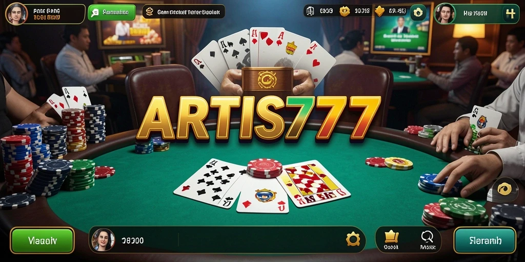 Screenshot ARTIS777 menampilkan pemain berinteraksi dalam permainan poker yang seru.