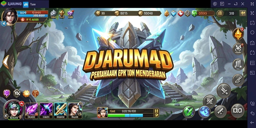 Screenshot menampilkan menara bertahan melawan serangan musuh dalam DJARUM4D.
