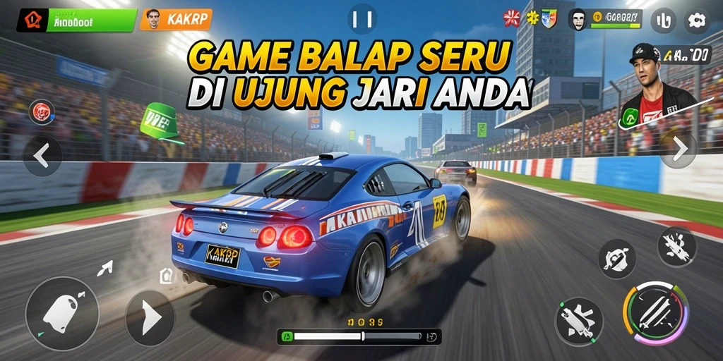 Screenshot gameplay KAKRP yang menampilkan aksi balap yang mendebarkan.