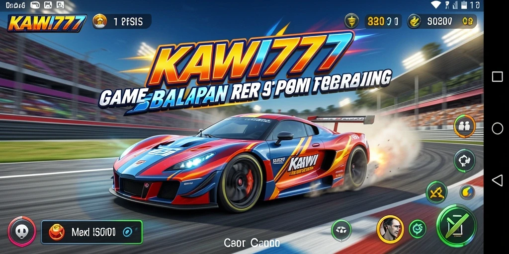 Screenshot menampilkan aksi seru balapan di KAWI777.