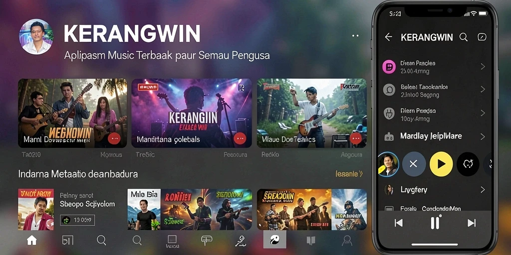 Tangkapan layar gameplay KERANGWIN yang menampilkan antarmuka aplikasi musik.