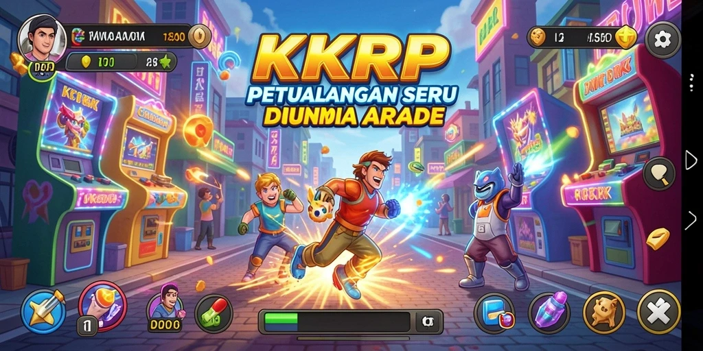 Screenshot gameplay KKRP menampilkan karakter yang beraksi dalam level Arcade.