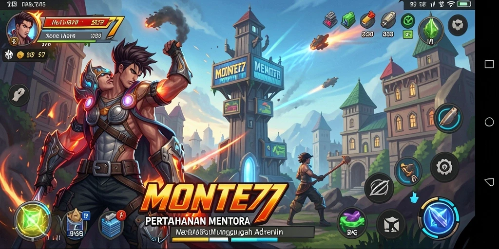 Tampilan gameplay <strong>MONTE77</strong> yang mendebarkan di arena Tower Defense.
